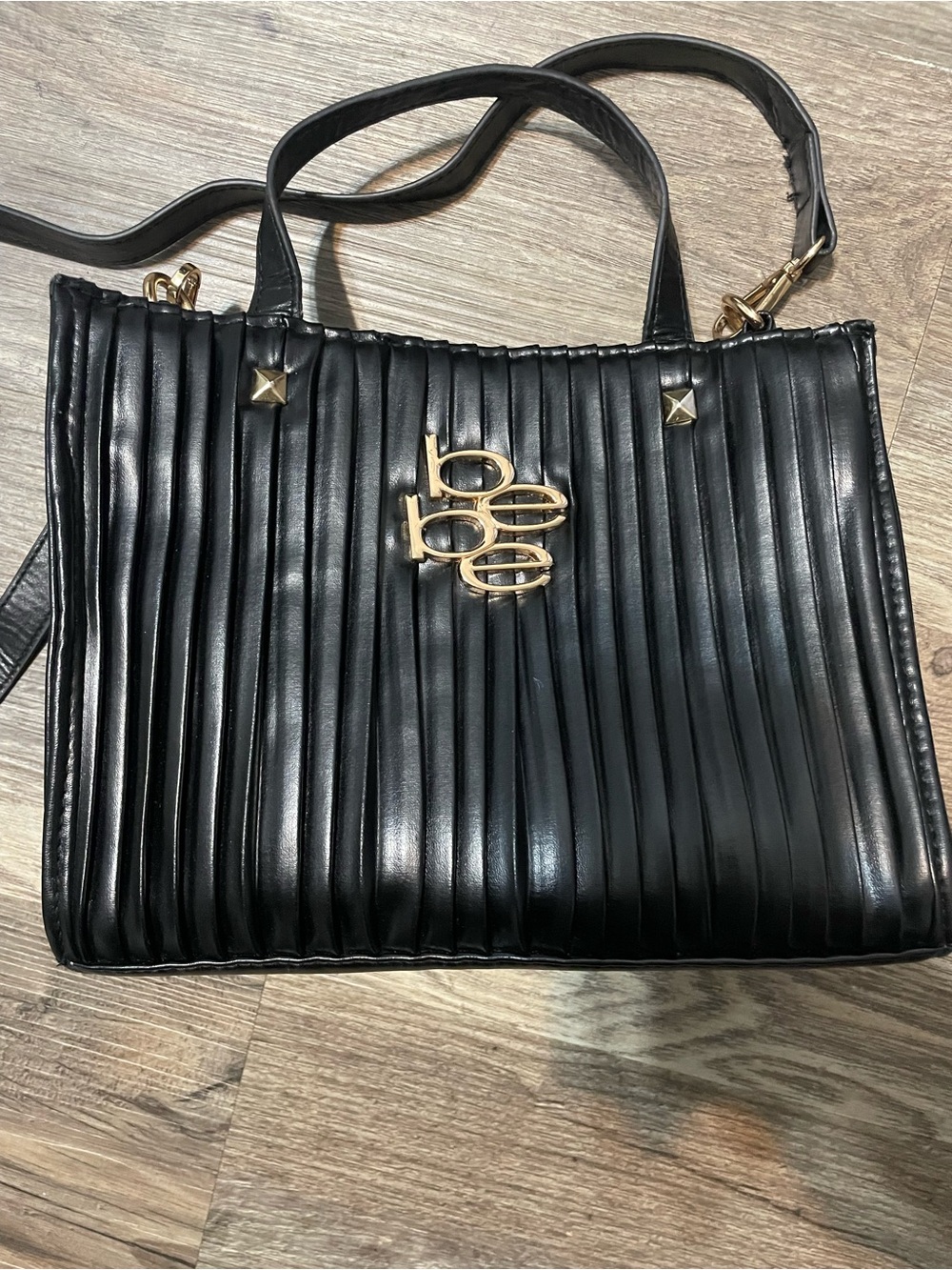 Bebe Black Quilted Leather Tote with Gold Hardware - Designer Style